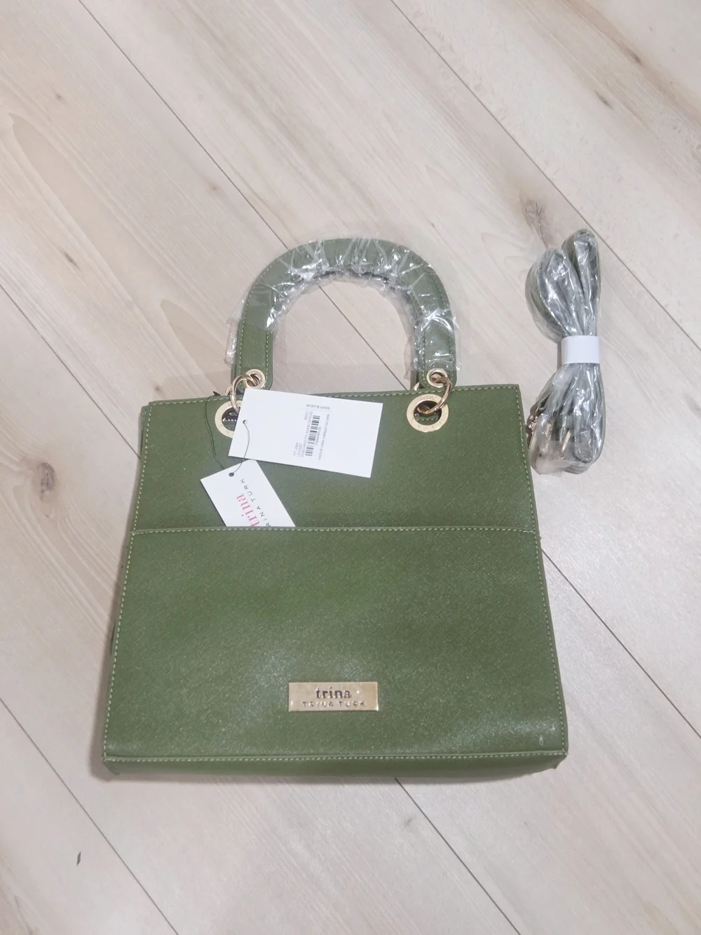 Trina Turk Green Structured Top-Handle Tote Bag